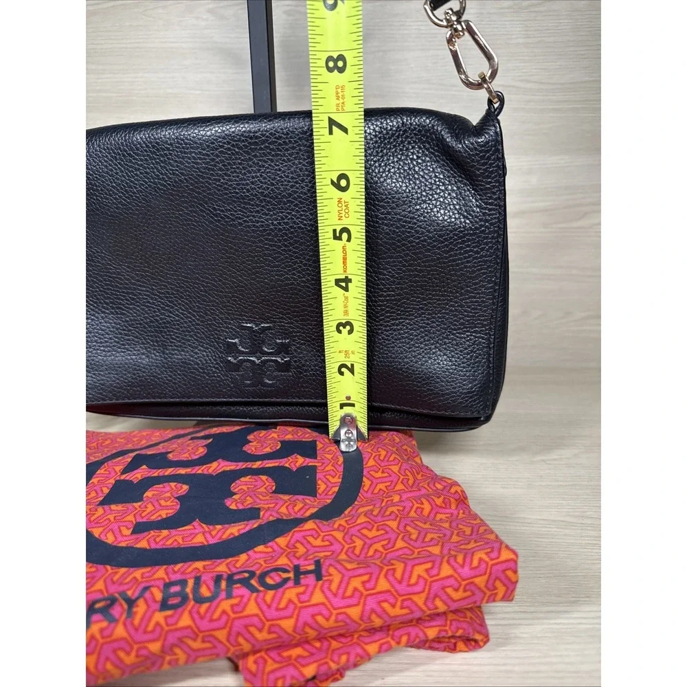 Tory‎ Burch Thea Black Leather Fold Over Purse Crossbody Bag Tassels Adjustable